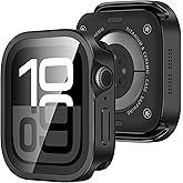 Amizee Metal Case Compatible with Apple Watch Series 11/10 46mm Case with Built-in Screen Protector, Straight Edge Ultra Thin with Back Cover Protective Cover for iWatch 46mm, Black