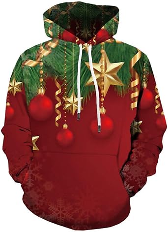 3D Printed Hoodies for Men Christmas Tree Pendant Hooded Sweater 3D