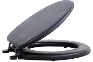 Soft Elongated Vinyl Toilet Seat, Black - 19 Inch Soft Vinyl Cover with Comfort Foam Cushioning - Fits All Elongated Size Fixtures - Easy to Install Fantasia by Achim Home Decor
