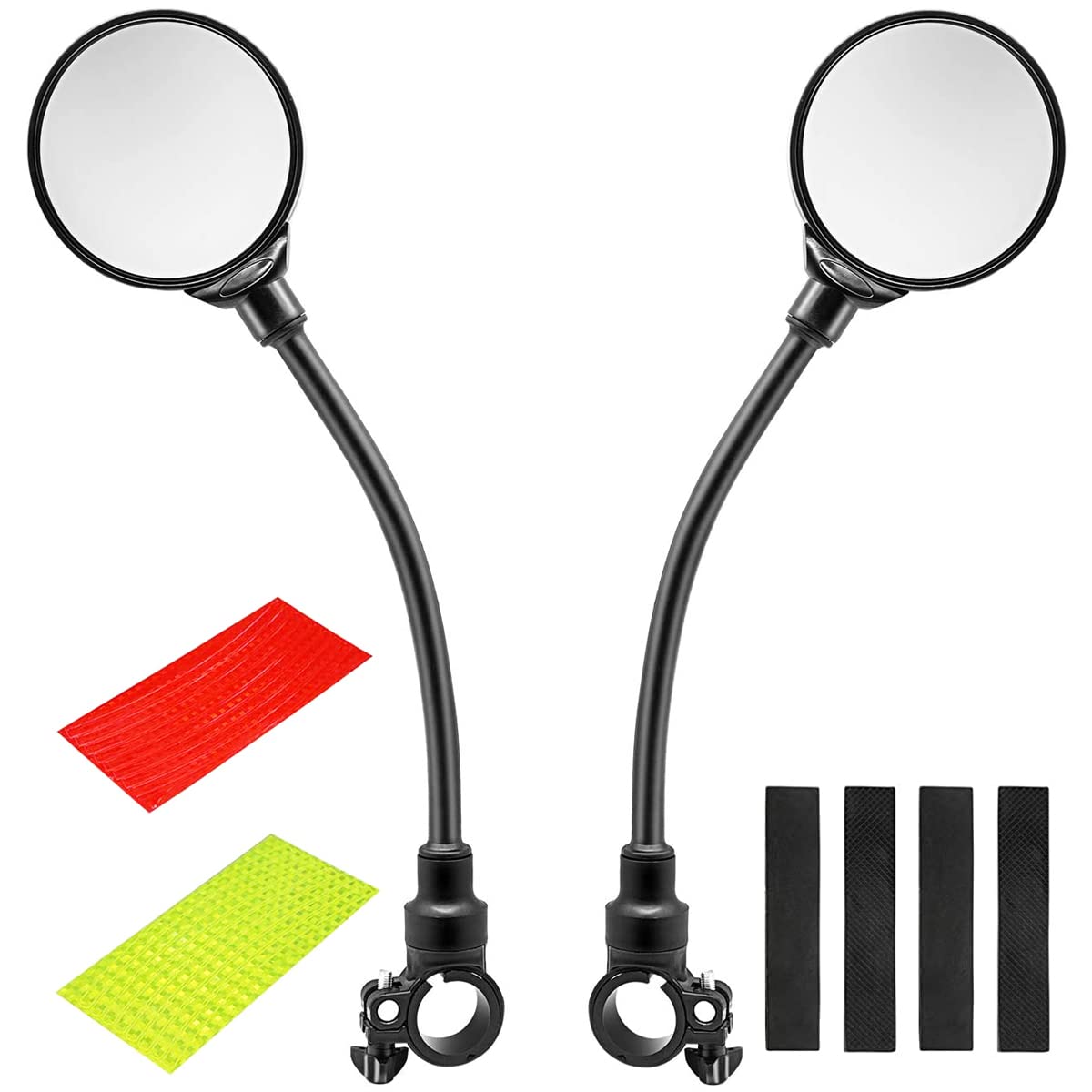 2 Pcs Bike Mirrors, KUMARS Universal Motorcycle Motorbike View Mirror 360° Rotatable Handlebar Bicycle Wing Mirror with [16pcs Bike Reflective Stickers] Scooter Side Mirrors Bicycle Rearview Mirror