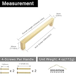 QOGRISUN 2-Pack Solid Brass Cabinet Pulls, Gold