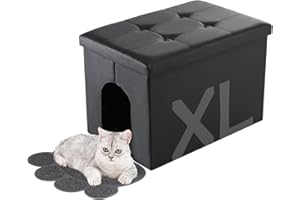 MEEXPAWS Cat Litter Box Enclosure Furniture Hidden, Cat Washroom Bench Storage Cabinet |Large 25.6'' x 17.7'' x 17.7''| Dog Proof | Waterproof Inside/Easy Clean | Easy Assembly | Odor Control(Black)
