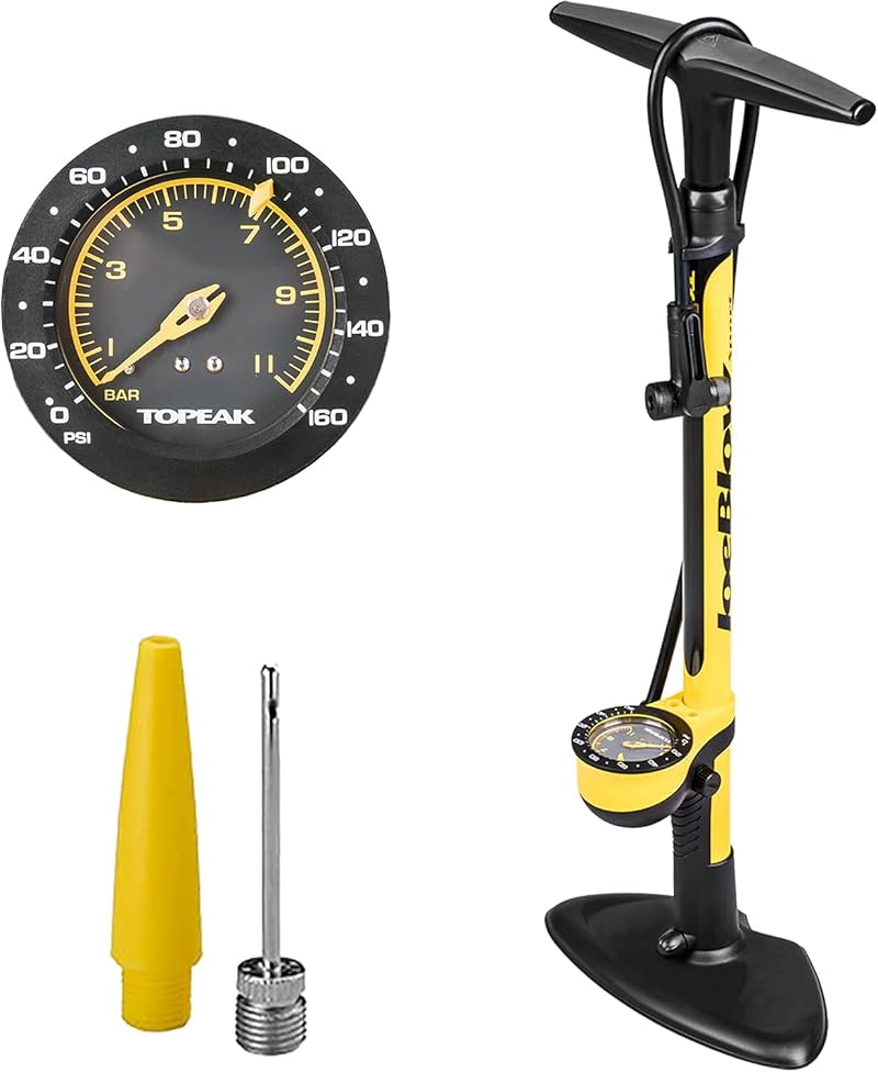 Topeak Joe Blow Sport III Floor Pump Yellow 160 Psi Twin Head DX Gauge 3 inch