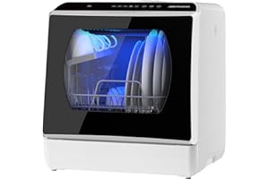 AIRMSEN Portable Countertop Dishwashers, 5 Washing Programs Mini Dishwashers with 5 L Built-in Water Tank and Double-layered Glass Door, No Hookup Needed for Home, Apartments & RVs