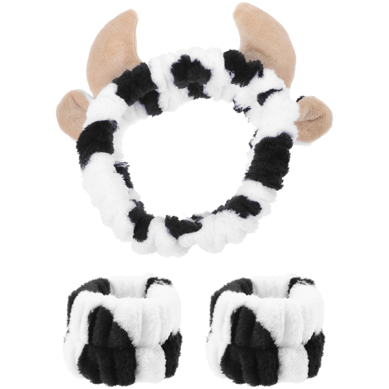 Holibanna Cow Print Spa Headband with Elastic Wrist Bands Set for Women Girls Face Wash Makeup Hair Band Skincare Accessory