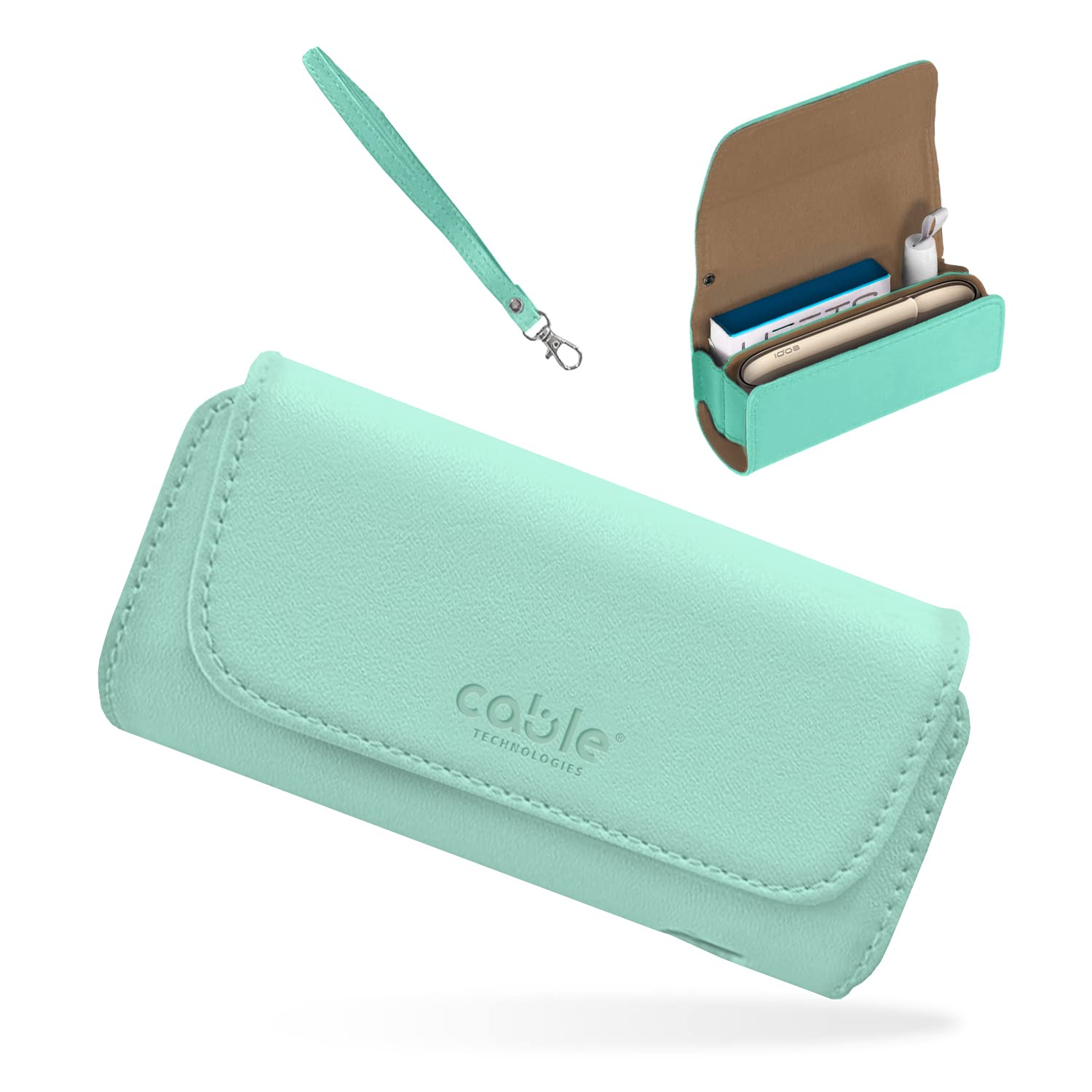 Cable Technologies Eco-Leather Case, Compatible with IQOS 3/3 Duo/2.4/2.4 Plus, Canvas and PU Leather Case, Iqos Organizer, Cover/Purse Electronic Cigarette Accessories (Teal)