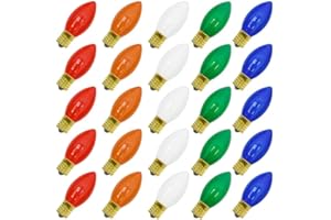 COUAH C9 Bulbs C9 Multicolor Christmas Repalcement Bulbs 25 Pack C9 Christmas Replacement Light Bulb E17 Intermediate Base 7 Watts for Christmas Lights Outdoor Indoor Party Backyard Christmas Decor