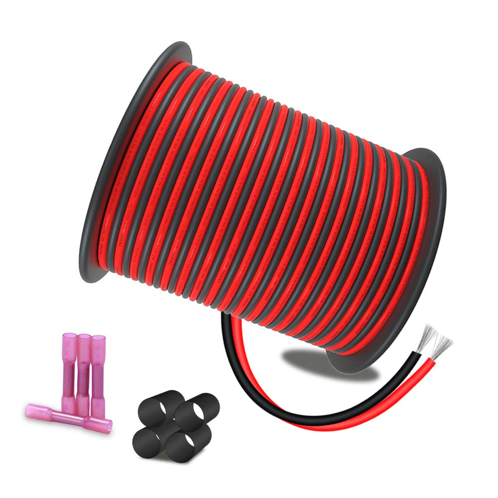 LEADTOPS 18AWG 100ft Extension 2pin Wire 2 Colors 2x 0.82mm² Red/Black Cable Tinned Copper, 12/24V DC 18 Gauge Flexible 2 Conductor Hookup Wire Cable for LED Ribbon Lamp Tape Strip Lighting