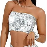 Kakaco Sparkly Strapless Crop Top Glitter Sequin Tube Top Party Clubwear Top for Women and Girls