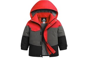 GEMYSE Boys Winter Coat Waterproof Windproof Boys Ski Jacket with Hood Kids Insulated Quilted Outerwear