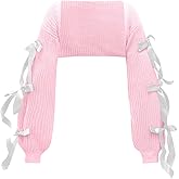 Verdusa Women's Bow Tie Bolero Shrug Crochet Cardigan Knit Cropped Ballet Shoulder Shrug Long Sleeve Sweater