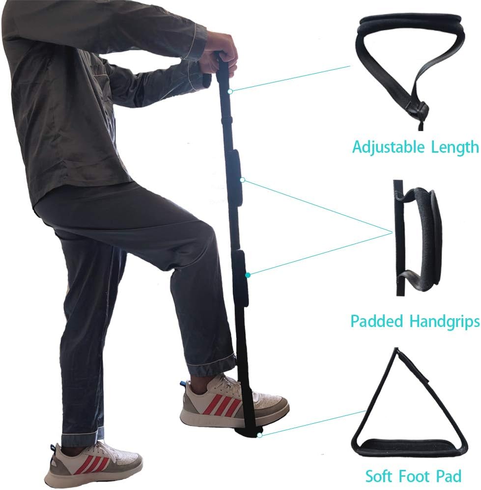 Fanwer Leg Lifter Strap（Multi-Loop Adjustable 35" - 44"）- Rigid Foot Loop & Hand Grip, Padded Handgrips & Soft Foot Pad, Mobility Aid for Hip & Knee Replacement, Elderly, Handicap, Disability: Health & Personal Care