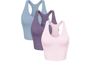 ODODOS 3-Pack Seamless Racerback Crop Tank for Women Ribbed Knit Soft Crop Tops