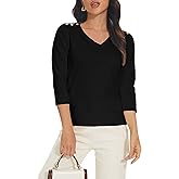 Spicy Sandia Women's 3/4 Sleeve V Neck Pullover Sweaters Lightweight Dressy Casual Trendy Knit Top Shirt