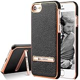 iPhone 7 Case, G-CASE [Plating] - Black and Metallic Rose Gold [Metal Kickstand][Anti-Scratch][Synthetic Leather][Shockproof][Bulit-in Magnetic Metal Plate] For Apple iPhone 7 (2016)