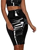 SJWIN Women's Sexy Shiny Wet Look Faux Leather Bodycon Knee-Length Metallic Pencil Skirts