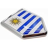 Overdecor Uruguay Flag Decal Stickers Car Emblem Uruguayan Car Accessories Decorations Chrome Shield Flag Sticker Decals for Cars Truck Vehicles, 2 Pack