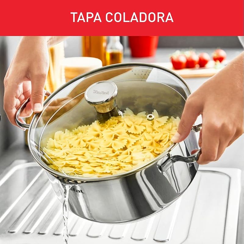 Tefal Duetto - Caçarola 24 cm | Cofre de indução, termofusão, máquina de lavar louça e forno, marcas de medição, aço inoxidável