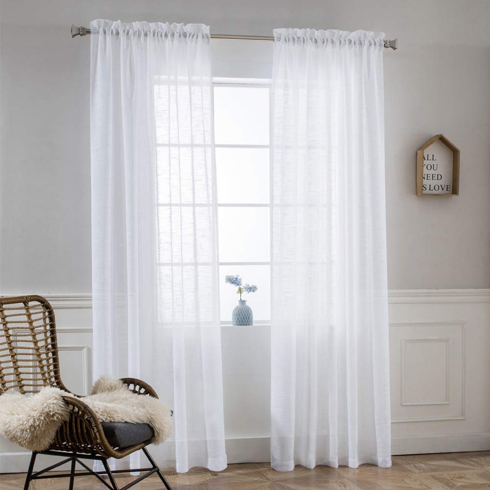Nicetown Lined Look Sheer Voile Curtains White Soft Lightweight