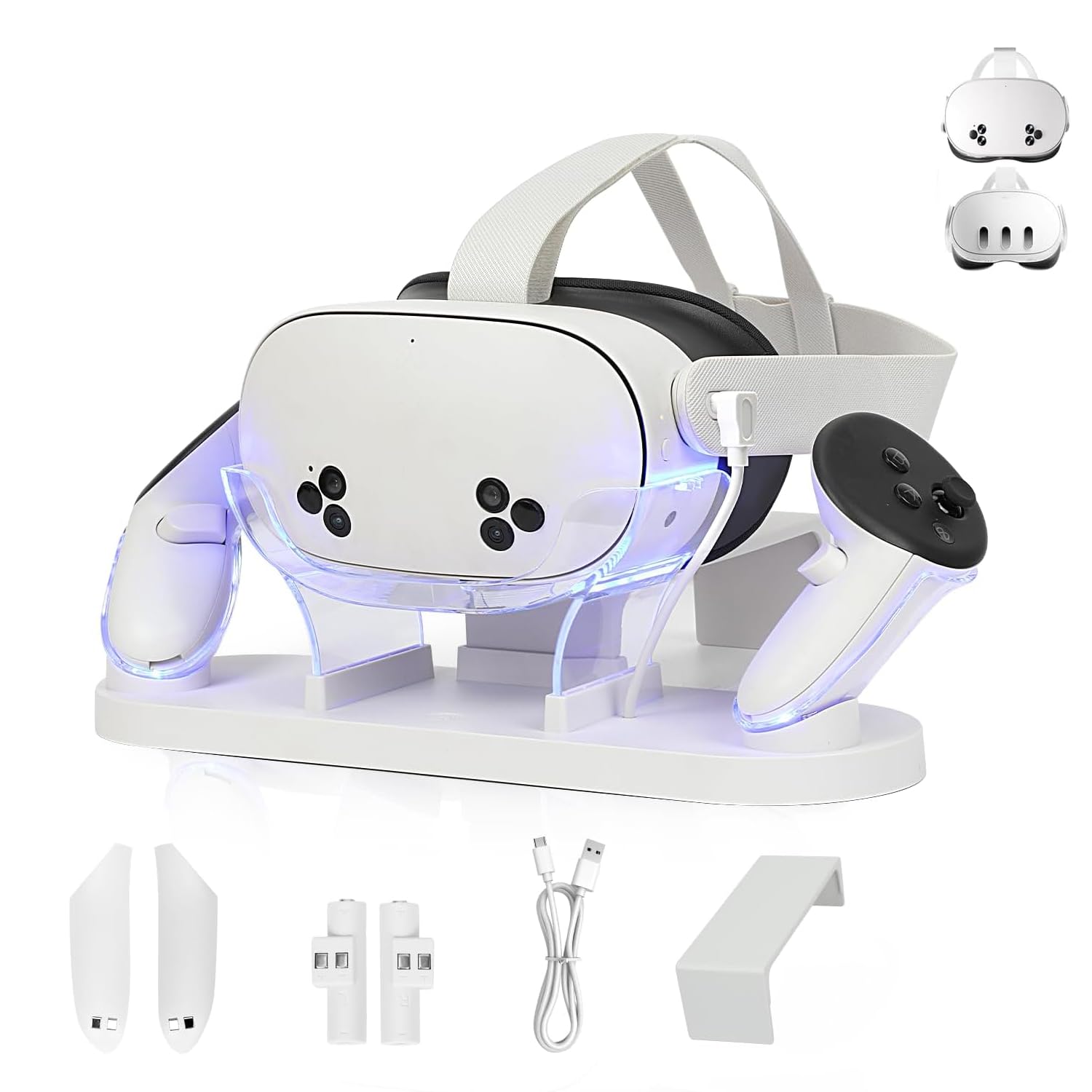 CBDYWVR Charging Dock Compatible with Meta Quest 3S/ 3 Accessories,Quest 3S Charging Dock with 2 Rechargeable Batteries & USB-C 2-3 Hour Fast Fill Headset and Controller