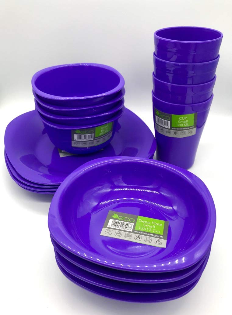 Small Plastic Dinnerware Set 16 Pcs (Purple)