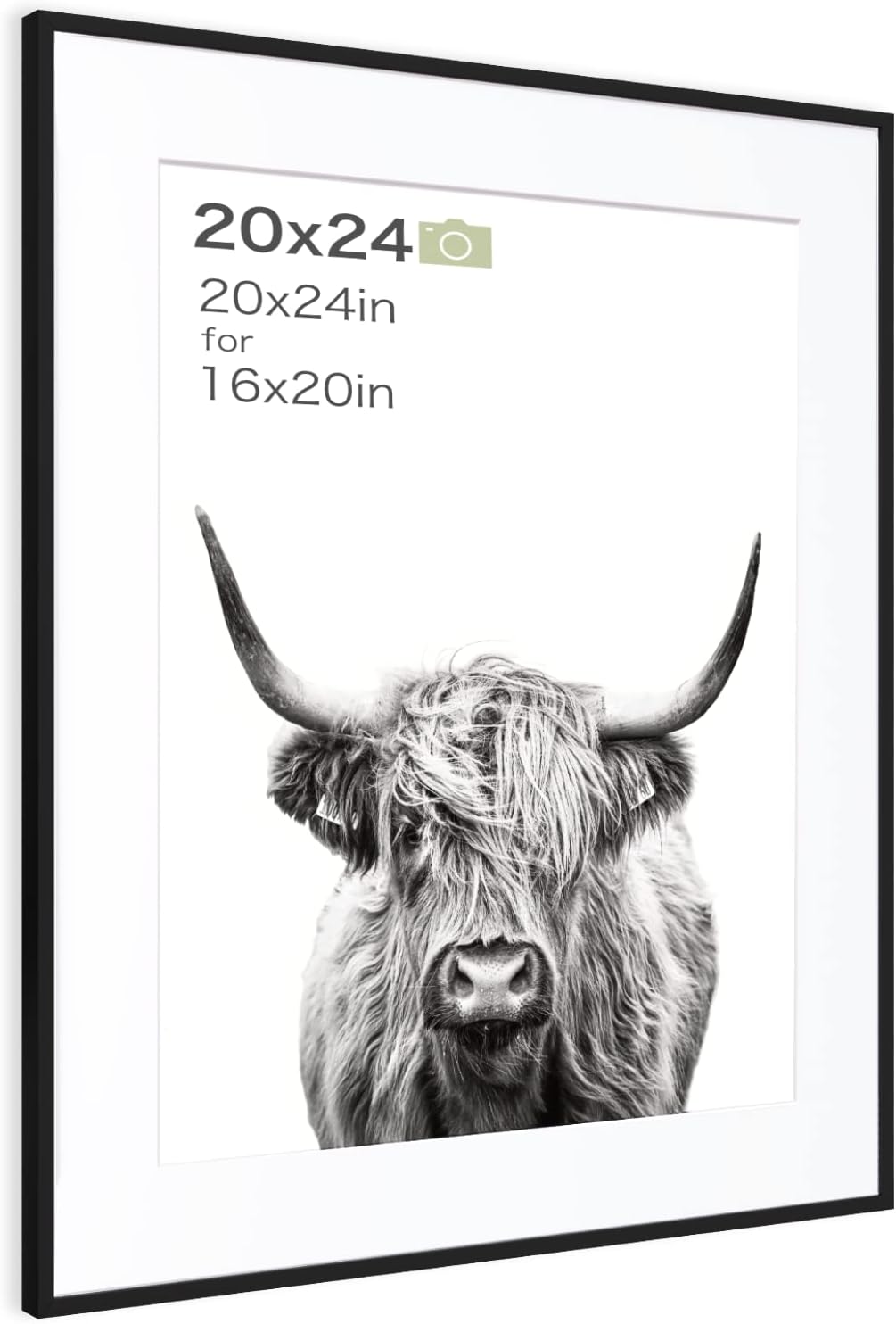 Photo Albums, Frames & Accessories - Homeforia 20x24 Black Frame Matted to 16x20 - Metal 20 x 24 Picture Frames For Wall - Aluminum 20 by 24 Poster Frame - Tempered Glass - Wall Hook Included - Set of 1