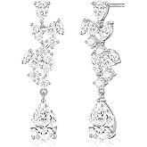 EAMTI Teardrop Wedding Earrings for Women Cubic Zirconia Dangle Bridal Earrings 925 Sterling Silver Post Pear Cut Earring for Prom Bridesmaid