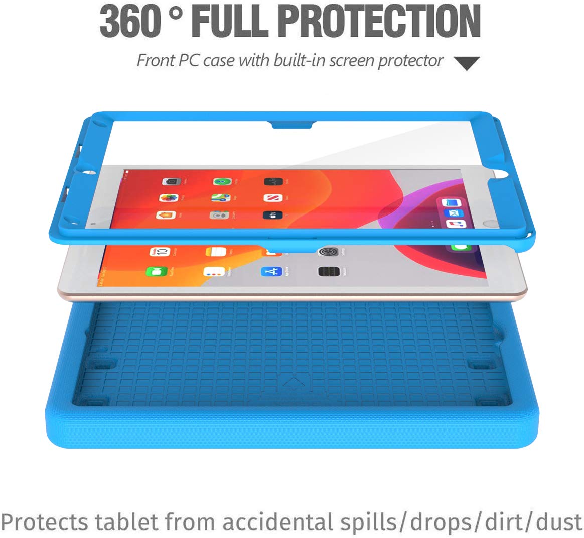 BMOUO Kids Case for iPad 9th/8th/7th Generation (iPad 10.2 Inch, 2021/2020/2019) with Built-in Screen Protector, Durable Shockproof Handle Stand iPad 9th 8th 7th Generation Case for Kids, Blue