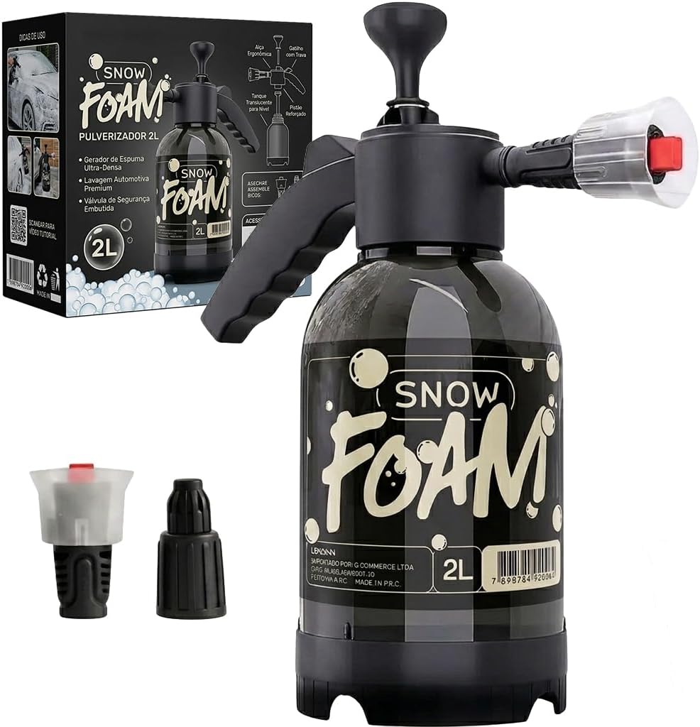 Snow Foam Pulverizador Manual Borrifador Alta Pressão 2 Litros Com 3 Bicos Espuma Automotivo Lavagem Carro Moto Limpeza Jardim