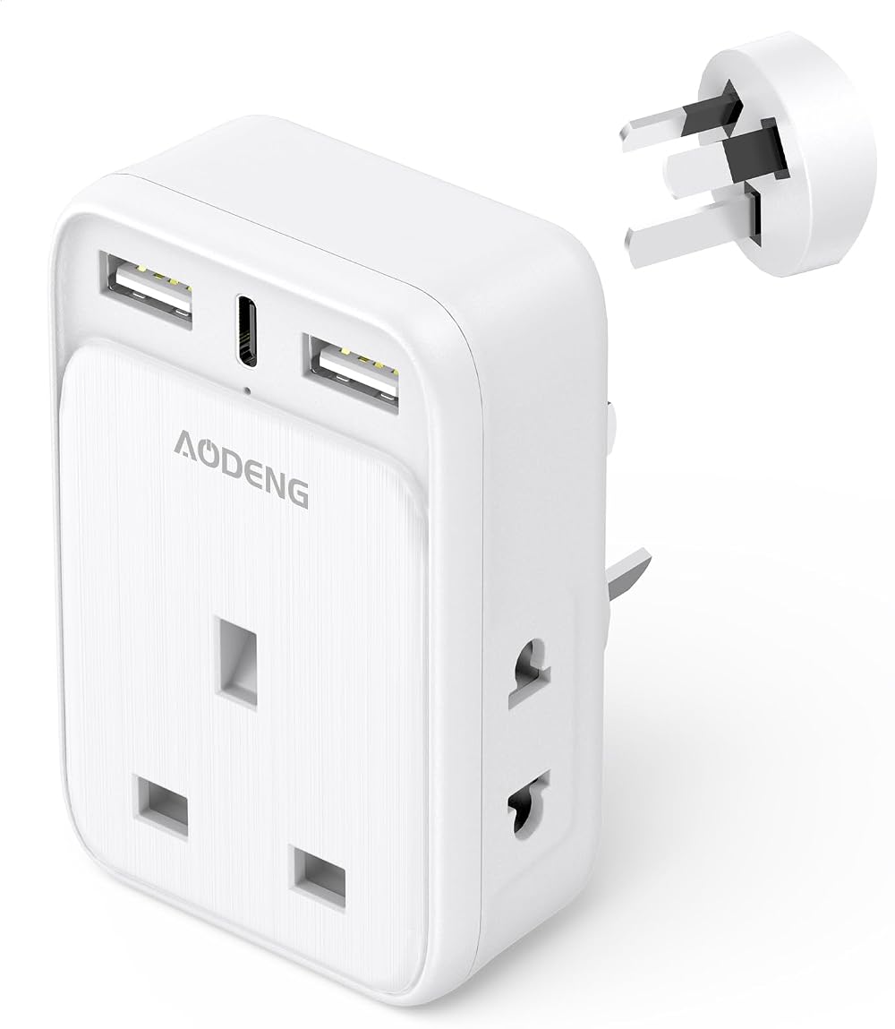 Aodeng 6-in-1 UK to Australia Plug Adapter with 2 USB, Type C Fast Charge