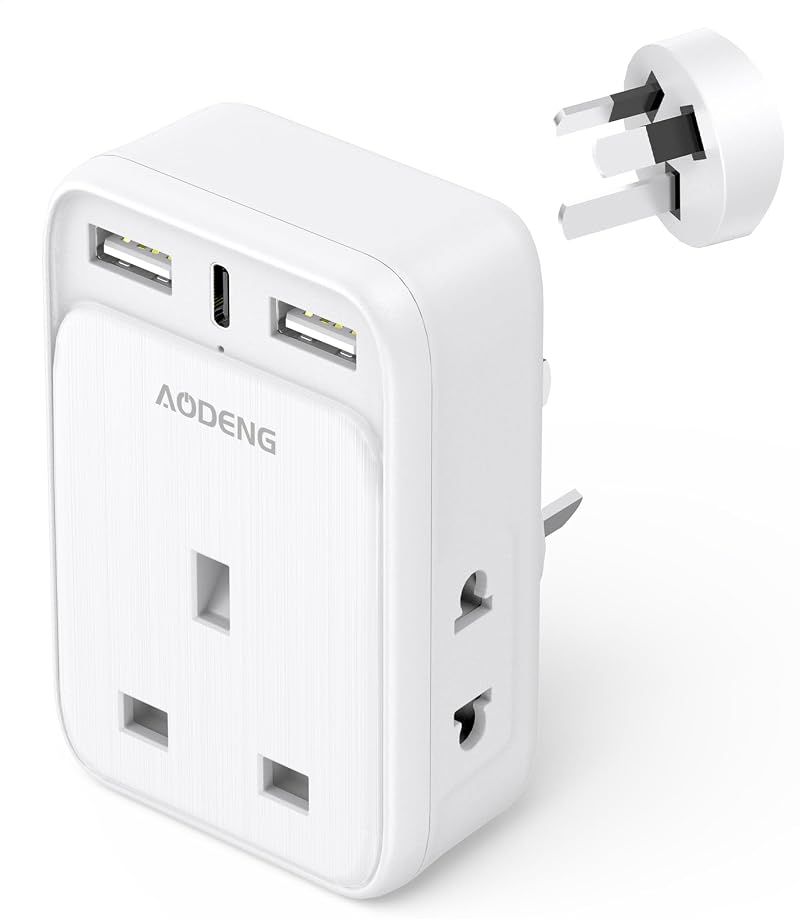 Aodeng 6-in-1 UK to Australia Plug Adapter with 2 USB, Type C Fast Charge