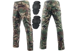 HANSTRONG GEAR Military Army Tactical Airsoft Paintball Shooting Pants Combat Men Pants with Knee Pads Jungle camo Woodland