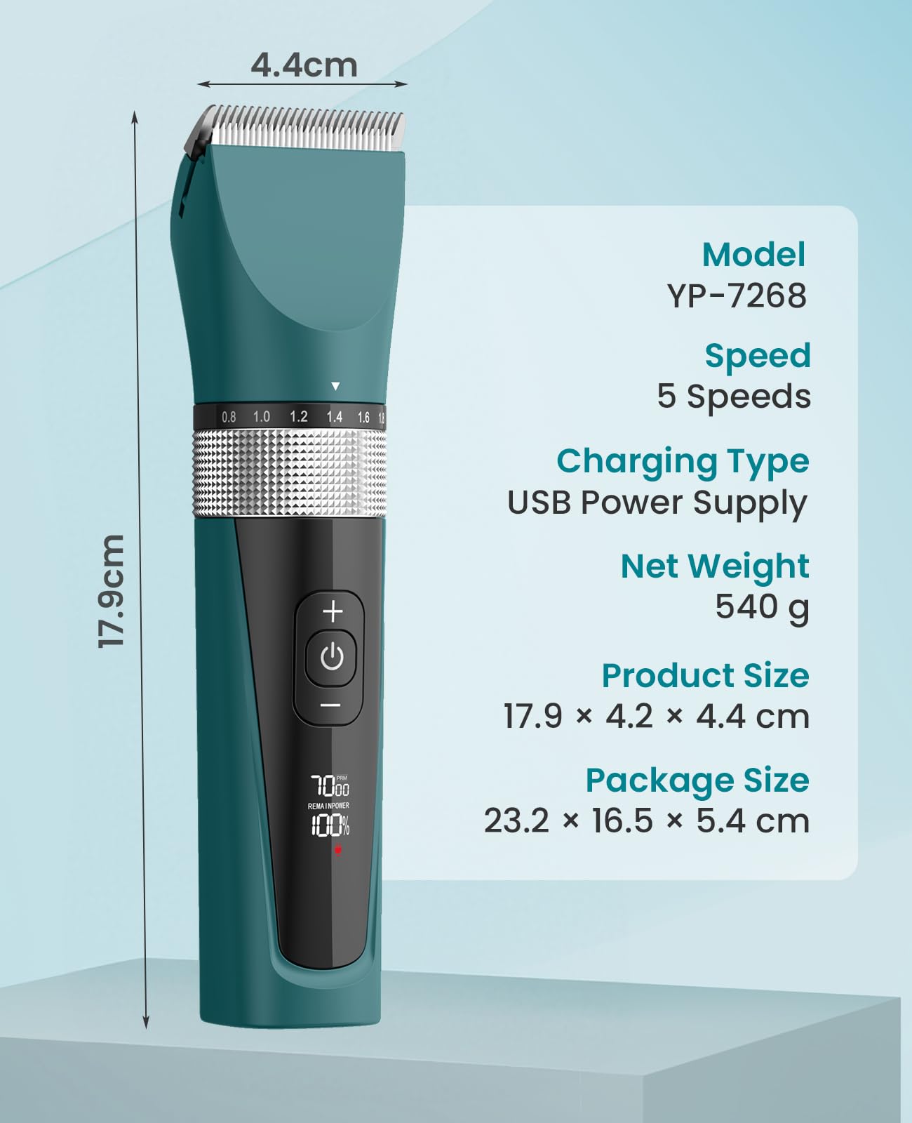 oneisall Schermaschine Katze Leise, Profi Haarschneidemaschine für langhaarkatzen, 5-Geschwindigkeiten Katzenrasierer mit LCD-Display, IPX6 Wasserdicht, Einfache Reinigung (Grün) 8