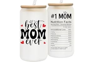 LIERIE8888 Mothers Day Gifts for Mom - Best Mom Ever 16oz Frosted Glass Cup, Unique Present Birthday Gift for Mom from Daughter, Son, Kids, Best Mama Gifts for New Mom, Cute Mom Christmas Gifts for Mommy