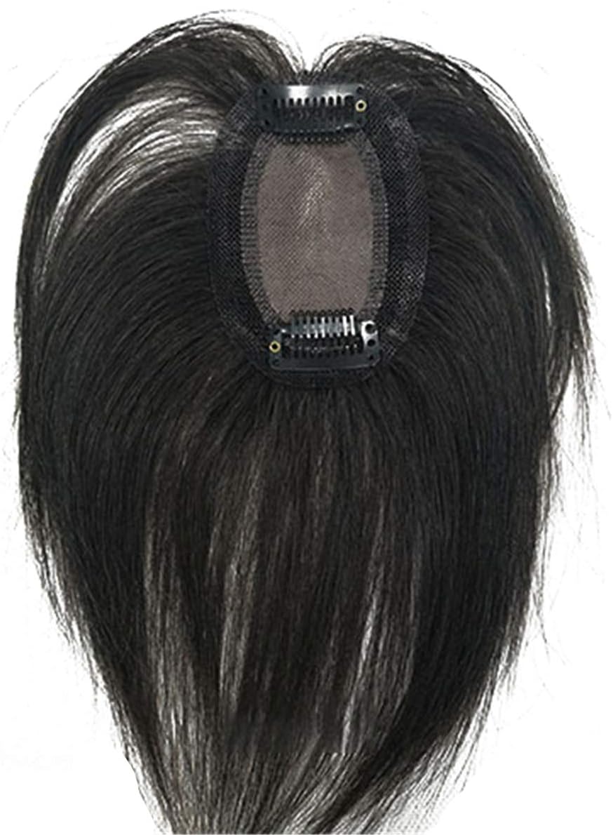 Yanamy Mono Human Hair Toppers for Women 6x9cm Natural Hair Toppers Wiglets Hairpieces for Thinning Hair, Dark Brown (Straight)