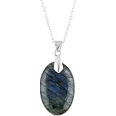 NJCRAFT Oval Cabochon Necklace for Women, 10–20 Ct Handmade Gemstone Pendant, Polished Stone, Adjustable 18 Inch Silver Plated Chain