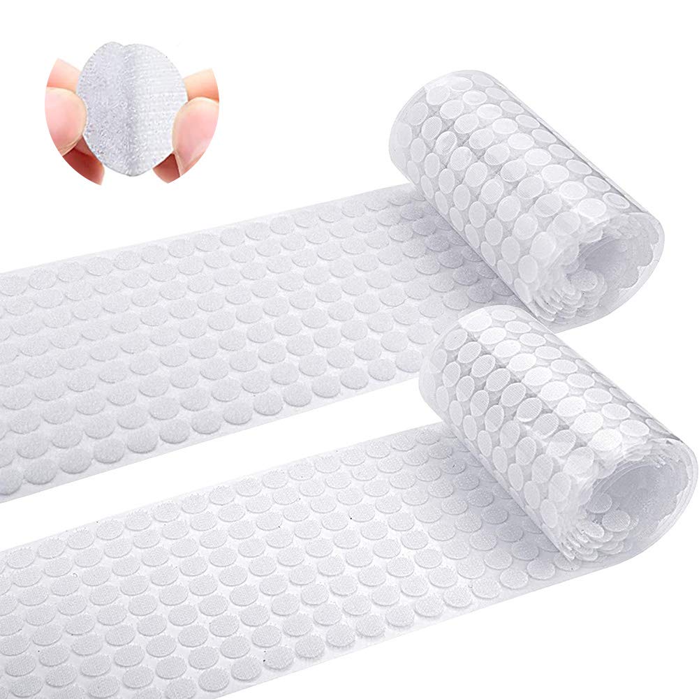 1000pcs 10mm Strong Self-adhesive Hook and Loop Dots, Waterproof DIY Movable Backing Fastening Tape, Double Sided Sticky Adhesive Pads for Home, School, Office (White)