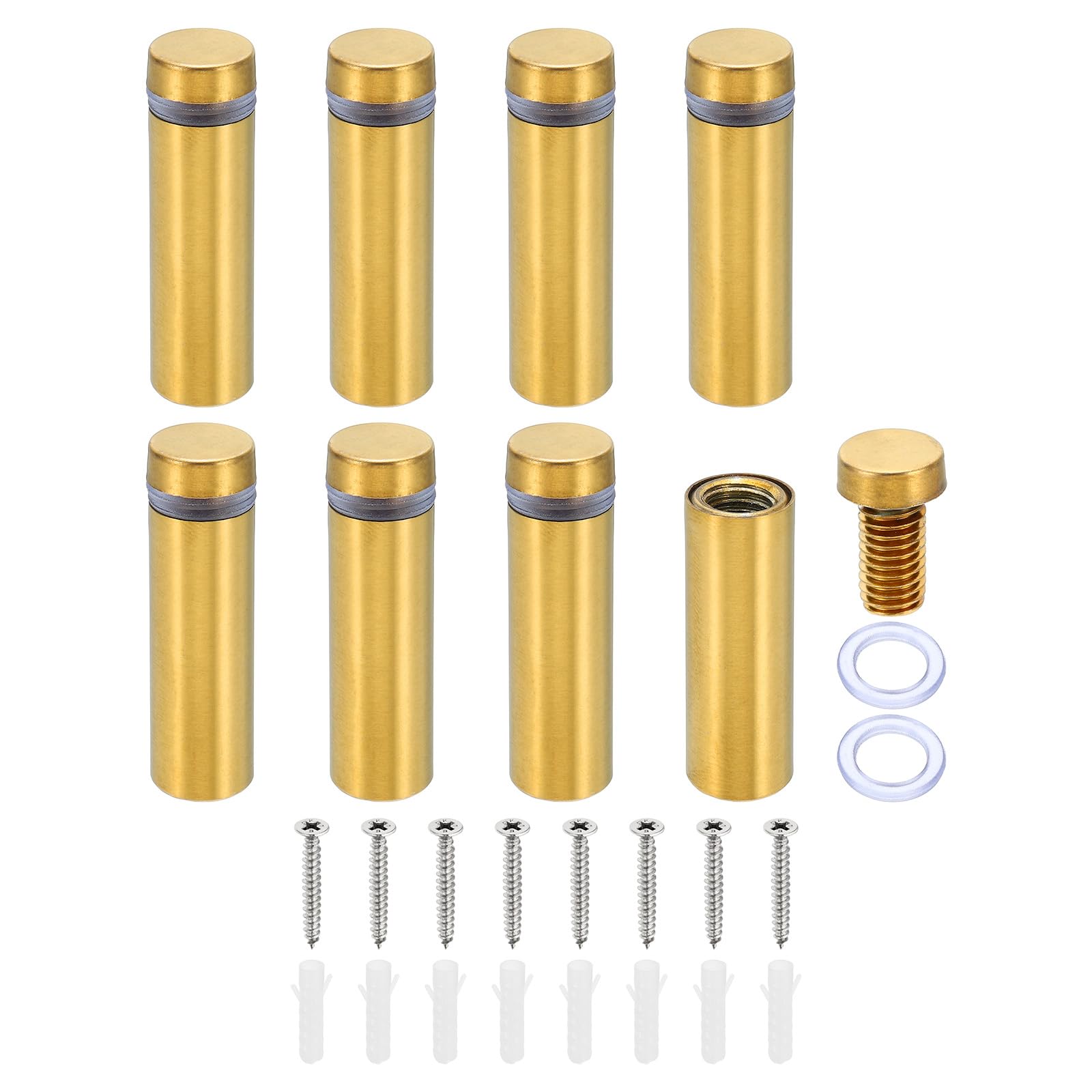 PATIKIL 1/2 x 1.6 Inch Sign Standoff Screws, 8 Set Stainless Steel Wall Standoff Mounting Hardware Advertising Glass Nail for Hanging Acrylic Picture Frame Acrylic Panel, Gold