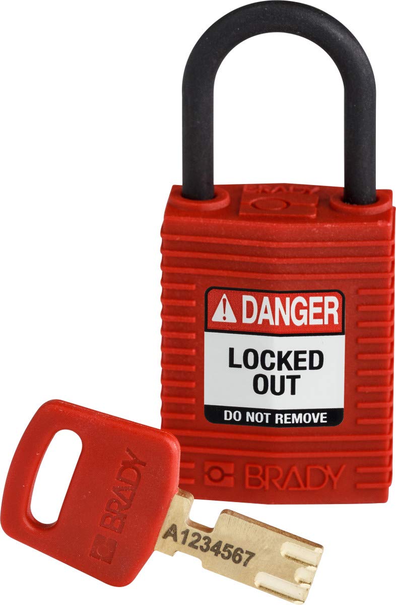 Brady SafeKey Compact Padlock, Nylon Shackle, 33mm x 67mm x 19mm, Red