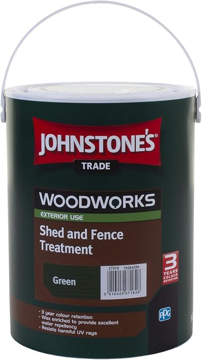 Johnstone's Woodworks 5L Shed Fence Woodstain Green Quick Dry Water Based