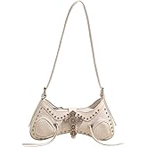 Verdusa Women's Y2k Studded Cross Shoulder Handbags Punk Top Handle Crescent Underarm Bags