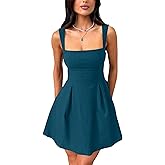 YMDUCH Women's Sexy Sleeveless Square Neck Adjustable Straps Bow Tie A-line Mini Party Club Dress