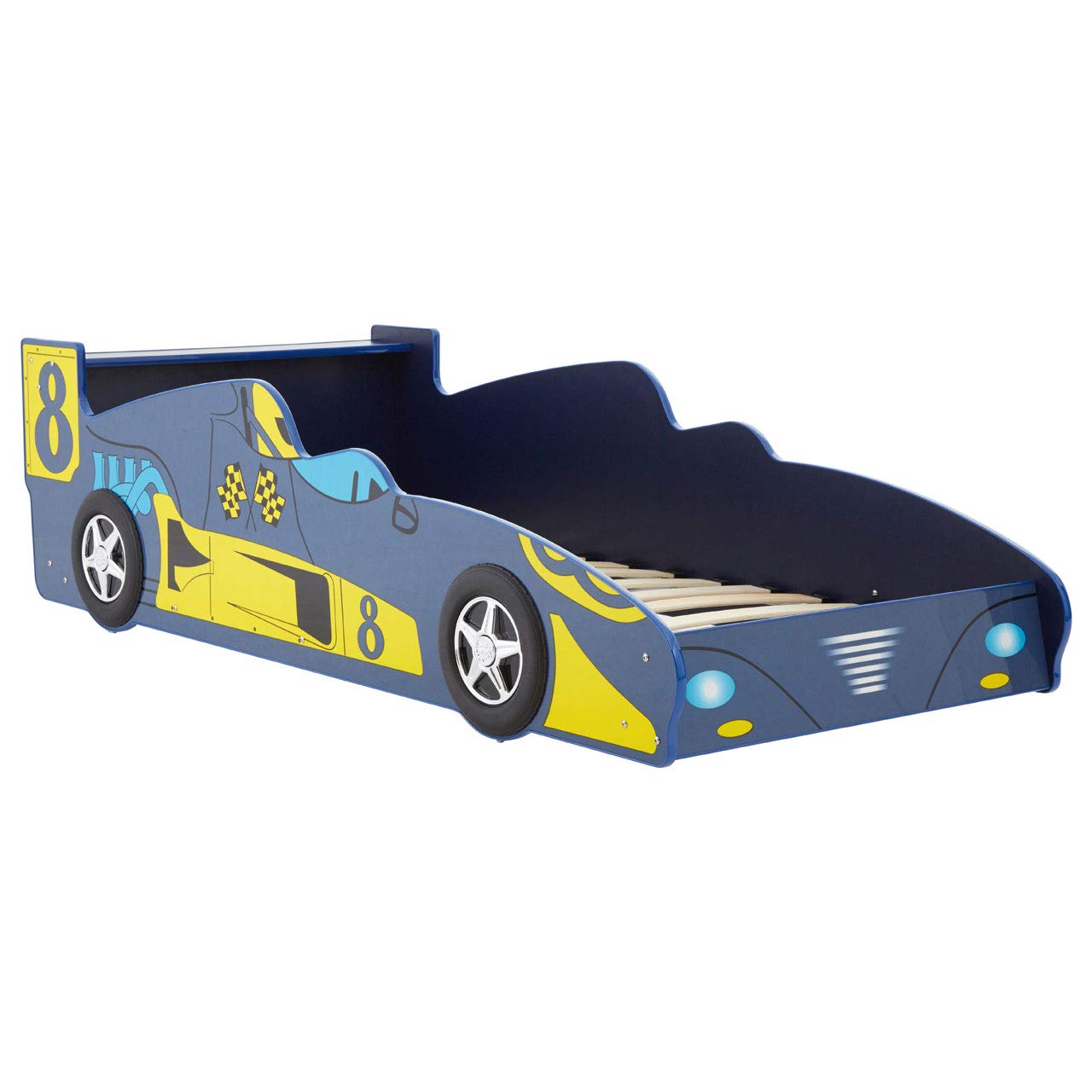 Premier Housewares Racing Car Bed, Iron, MDF, Melamine, Plywood, PVC, UV Paint, Blue, Single