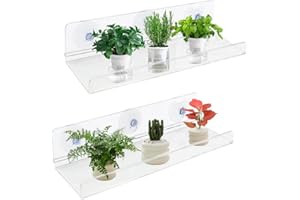 2 Pack Ledge Suction Cup Shelf 12 Inch Acrylic Box for Plants Indoor - Window Planter for Succulents, Flowers or Herbs