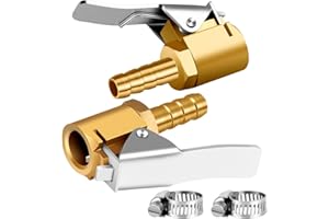 LUMITECO 1/4" Brass tire inflator Lock on air Chuck,Mini air Compressor Portable tire inflator tire Chuck Hose end with Barb Connector for Hose repair-2Pack