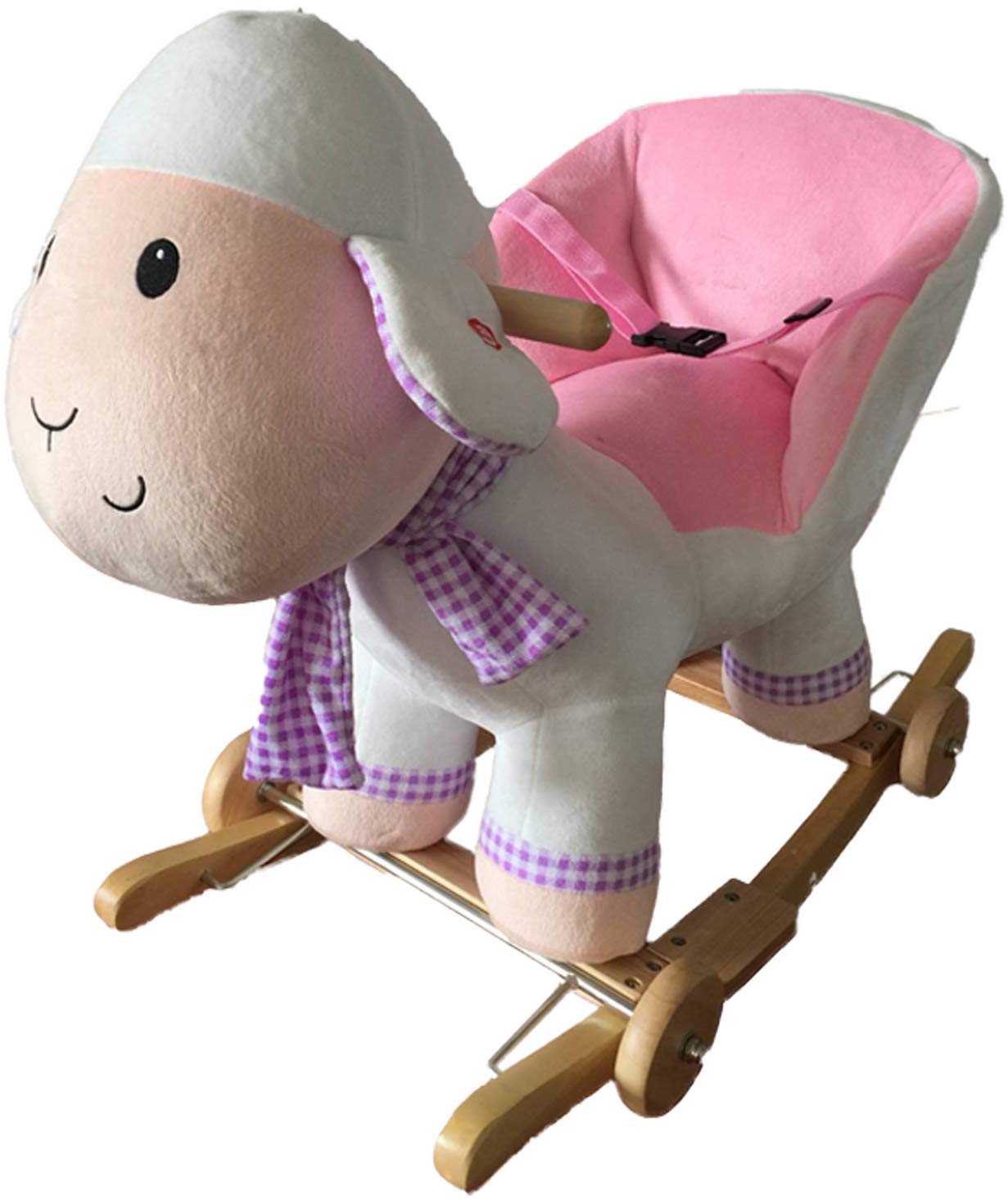 NEW Plush White/Pink LAMB (SHEEP) Rocking Chair - Deluxe Soft Finish on Wooden Rockers with wooden handles - including Sound Effects