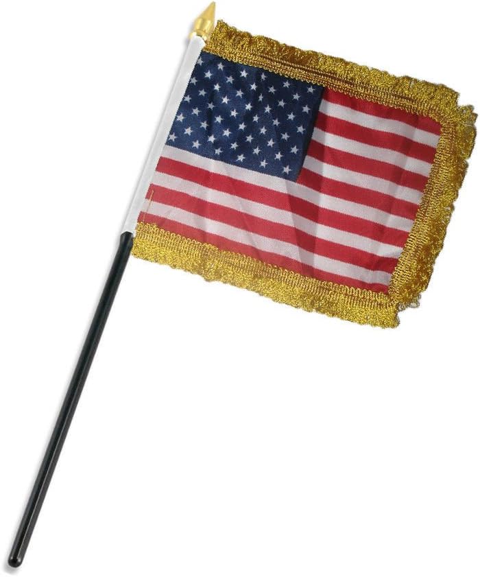 AES US USA American America w/Gold Fringe Flag 4"x6" Desk