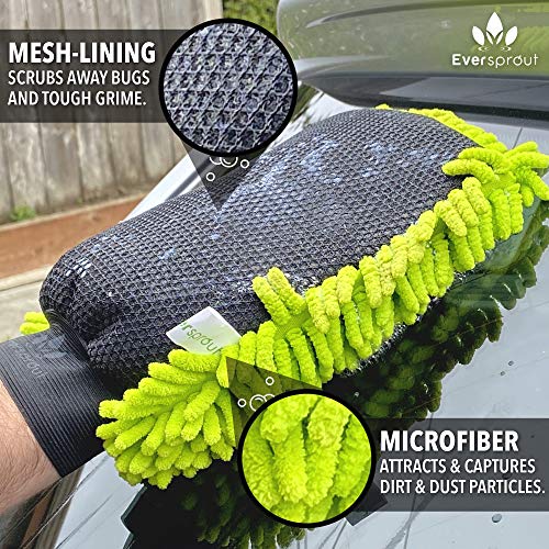 EVERSPROUT DualSided Car Wash Mitts (2Pack) NeverScratch, Ultra