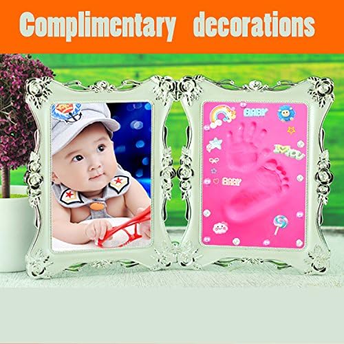 HealthyBB Charming Baby Handprint and Footprint Frame Package - Silver frame-Keepsake Preserves Priceless Memories - Non Toxic and Safe Clay - Rose carving (Red)