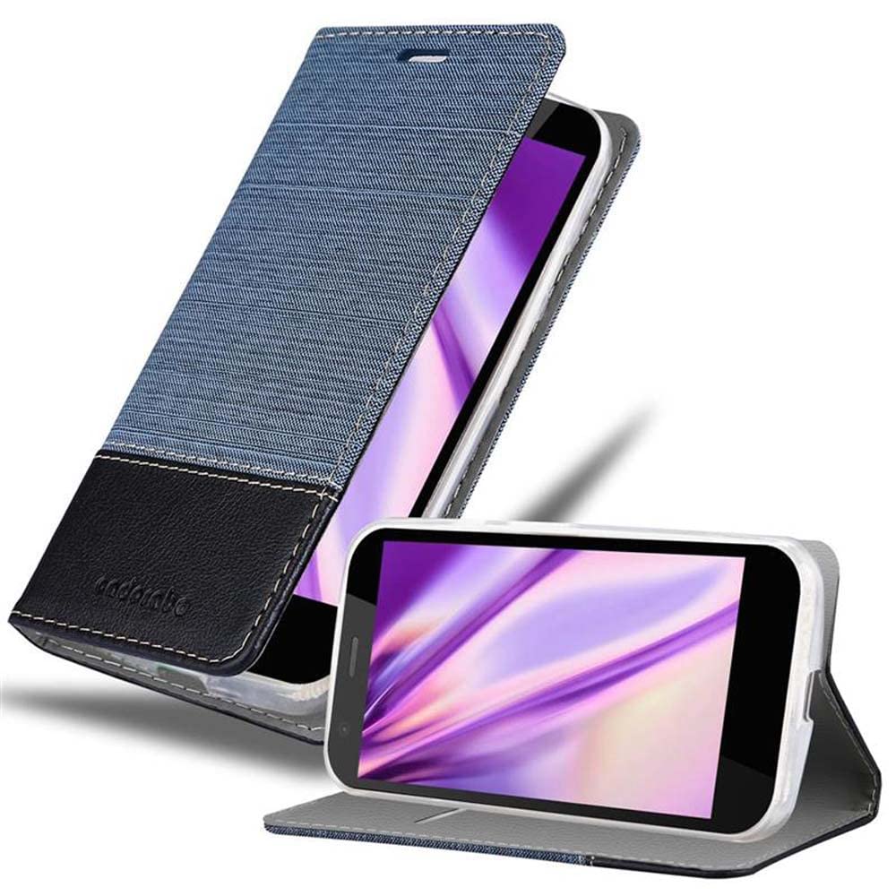 cadorabo Book Case works with Motorola MOTO G2 in DARK BLUE BLACK - with Magnetic Closure, Stand Function and Card Slot - Wallet Etui Cover Pouch PU Leather Flip
